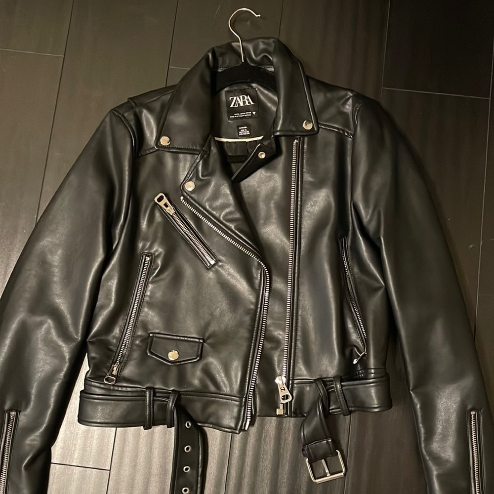 Zara leather jacket black (M)